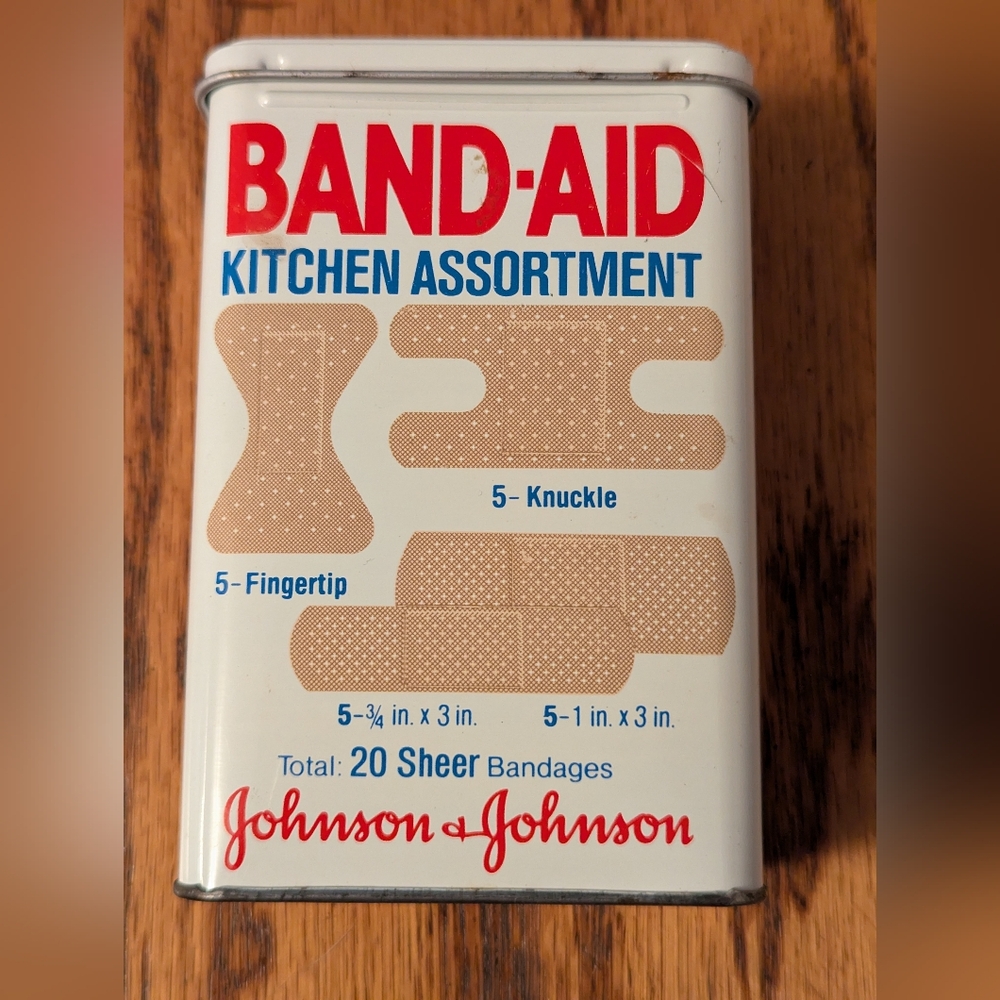 Vintage Band Aid Kitchen Assortment Adhesive Bandages Tin Box with Some Bandages